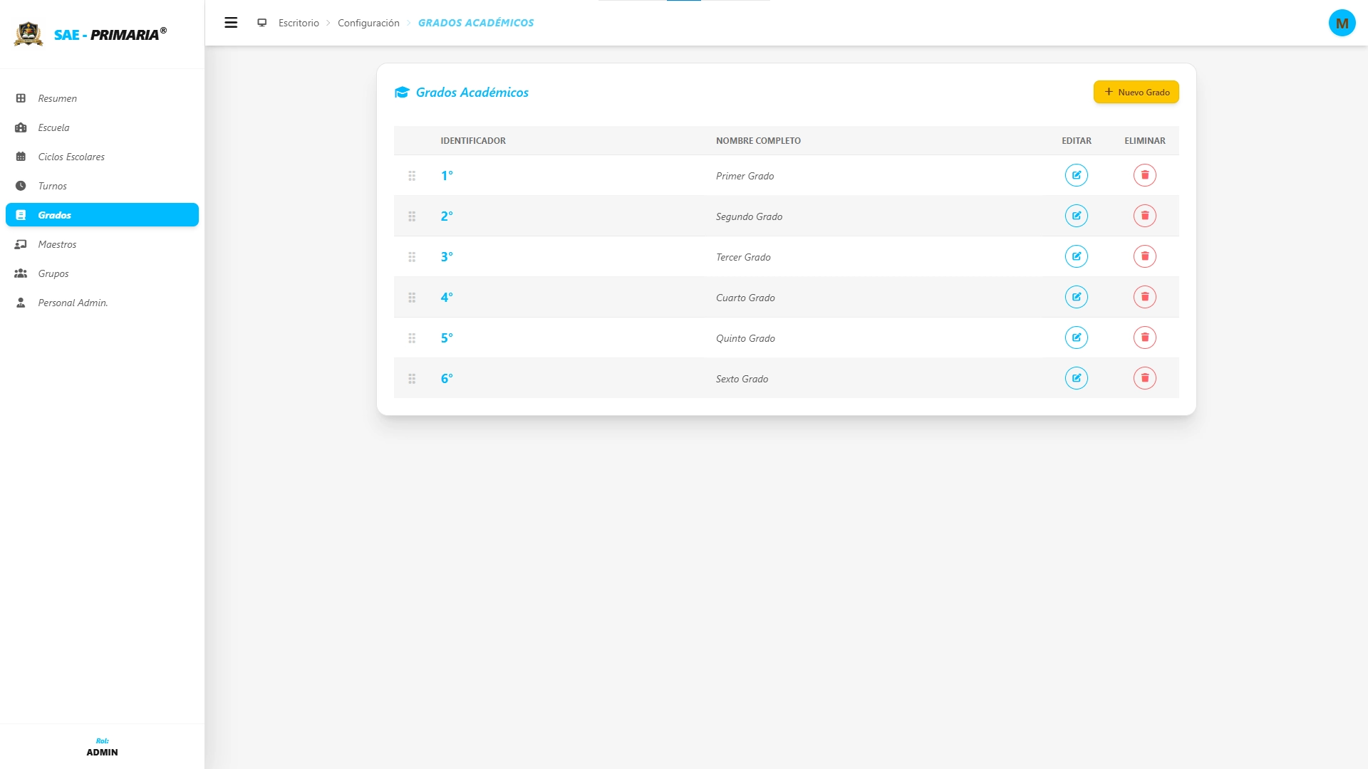 SAE - Primaria - Listado de Grados