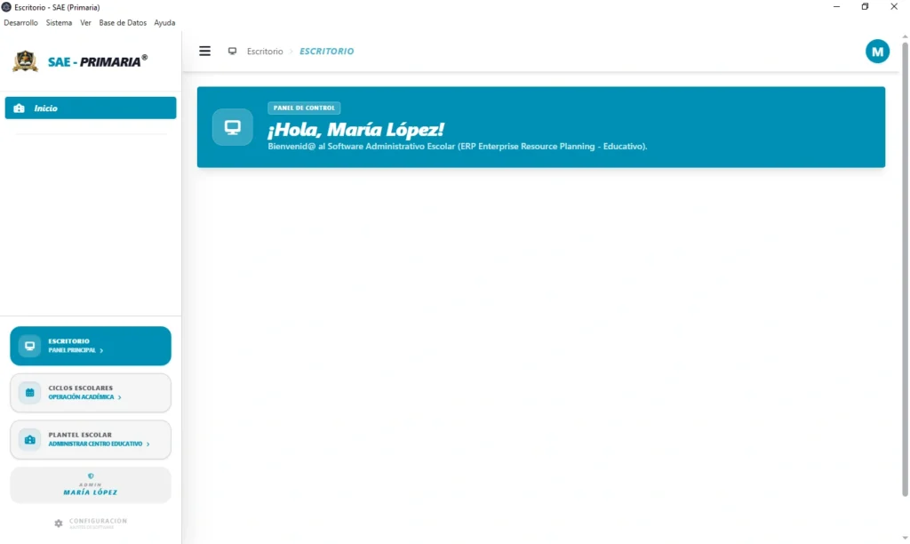 SAE-Primaria: Plantel, Ciclos y Escritorio